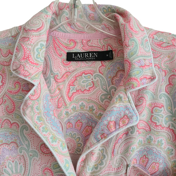 LRL  Pink Paisley Capri Length Cotton Blend Knit Pajama Set Women's Medium - Picture 3 of 15